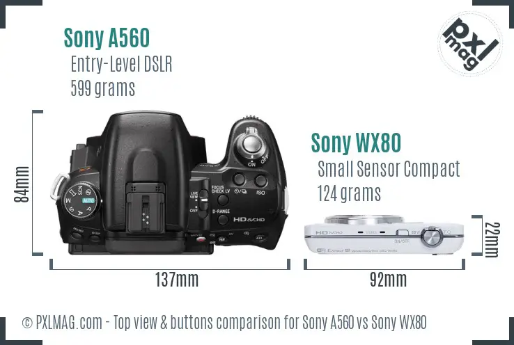 Sony A560 vs Sony WX80 top view buttons comparison