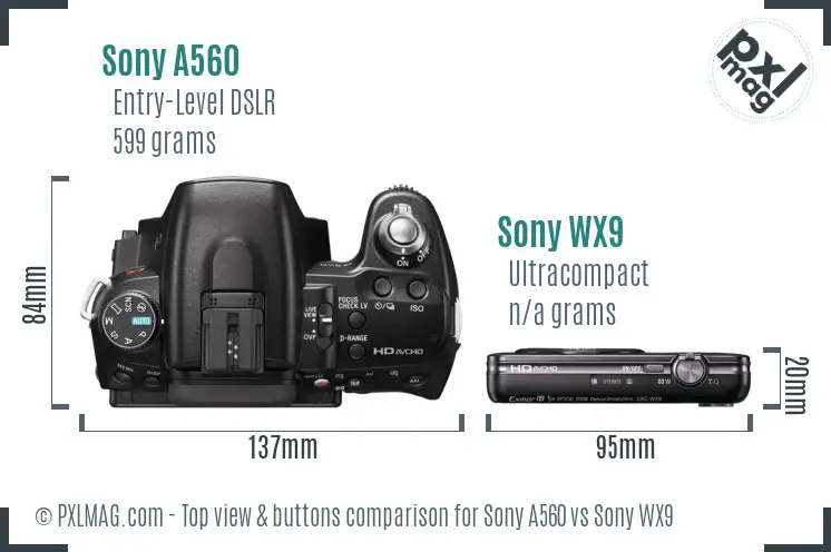 Sony A560 vs Sony WX9 top view buttons comparison