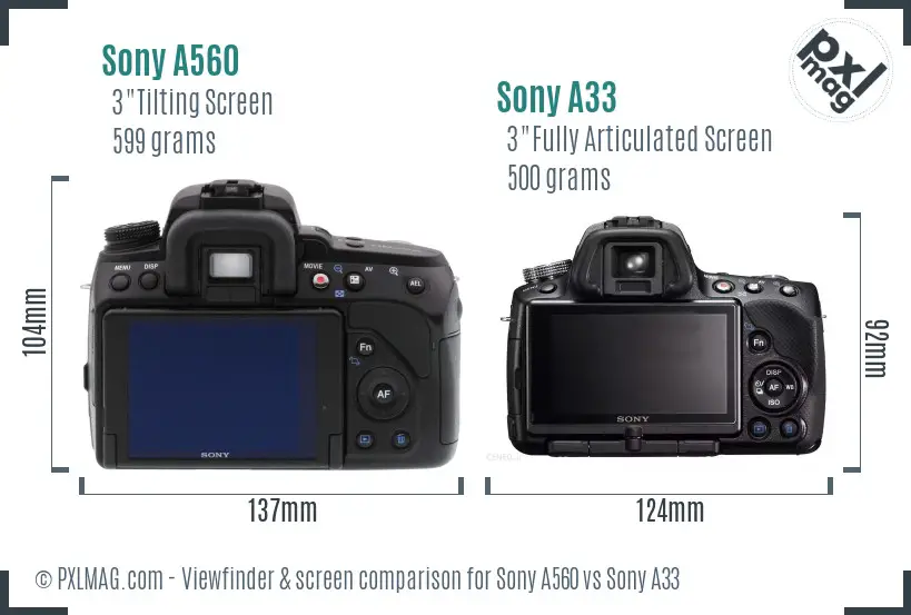 Sony A560 vs Sony A33 Screen and Viewfinder comparison