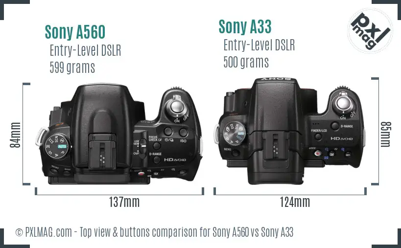 Sony A560 vs Sony A33 top view buttons comparison