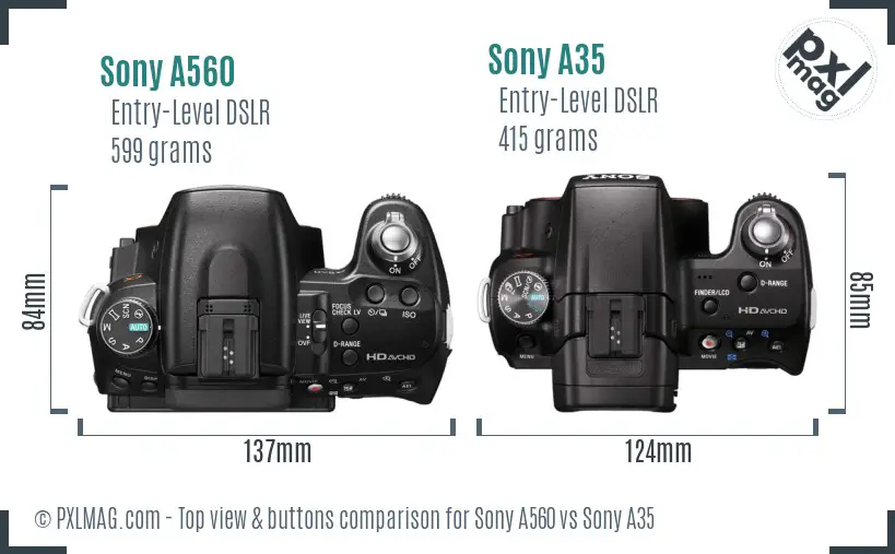 Sony A560 vs Sony A35 top view buttons comparison