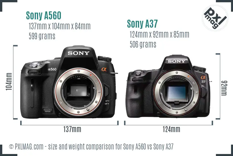 Sony A560 vs Sony A37 size comparison