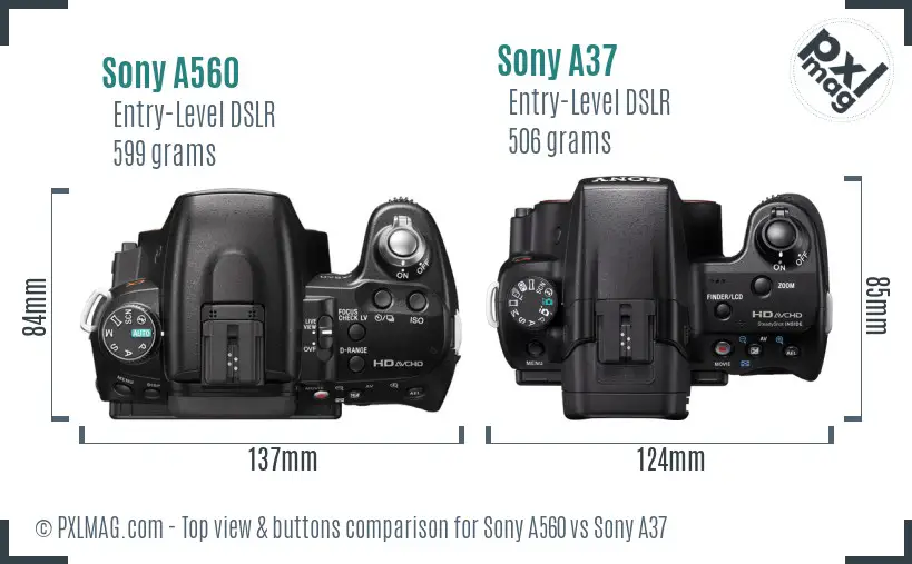 Sony A560 vs Sony A37 top view buttons comparison