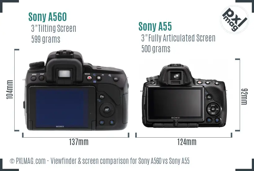 Sony A560 vs Sony A55 Screen and Viewfinder comparison