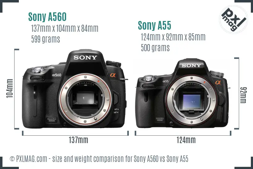 Sony A560 vs Sony A55 size comparison
