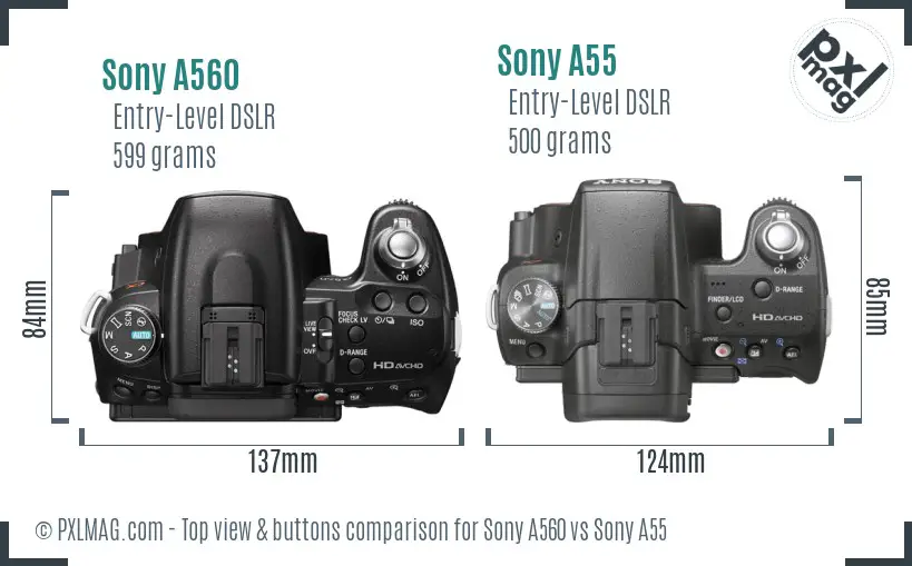 Sony A560 vs Sony A55 top view buttons comparison