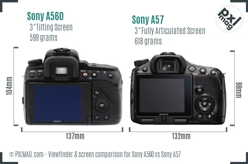 Sony A560 vs Sony A57 Screen and Viewfinder comparison