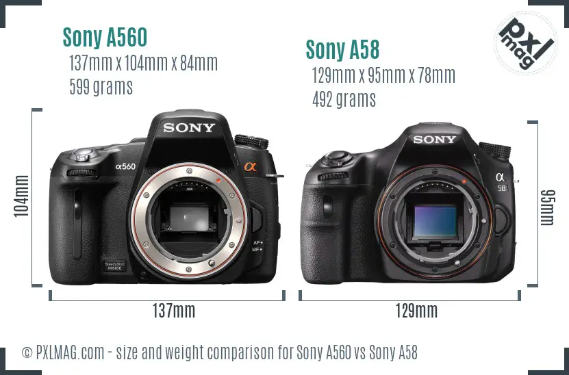 Sony A560 vs Sony A58 size comparison