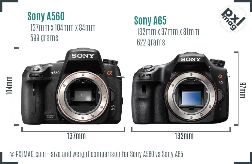 Sony A560 vs Sony A65 size comparison