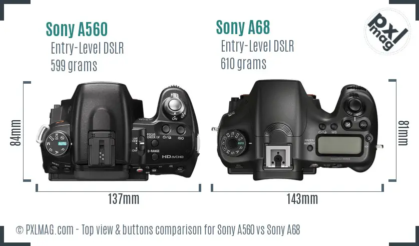 Sony A560 vs Sony A68 top view buttons comparison