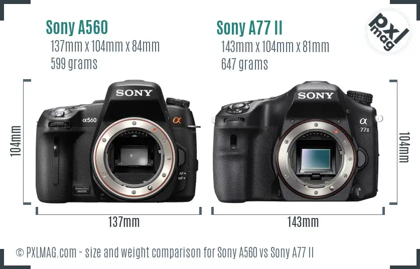 Sony A560 vs Sony A77 II size comparison