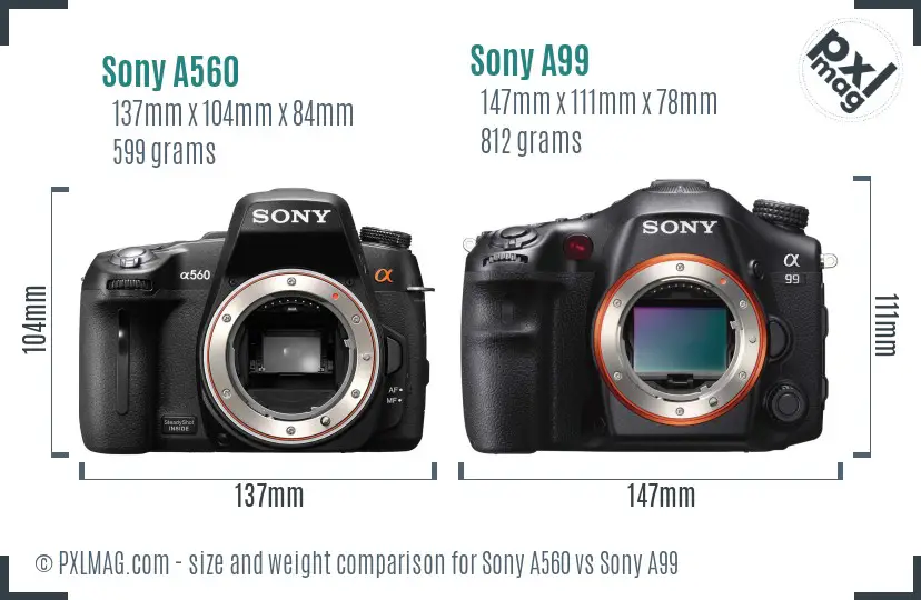 Sony A560 vs Sony A99 size comparison