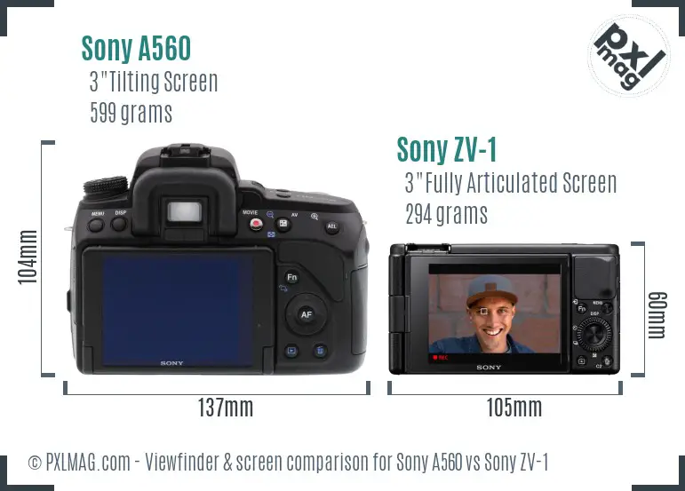 Sony A560 vs Sony ZV-1 Screen and Viewfinder comparison