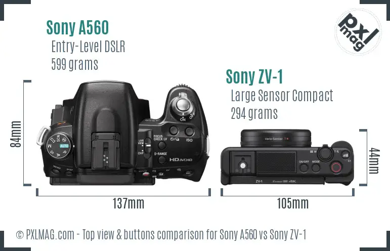 Sony A560 vs Sony ZV-1 top view buttons comparison