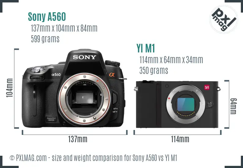 Sony A560 vs YI M1 size comparison