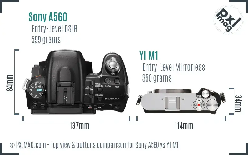 Sony A560 vs YI M1 top view buttons comparison