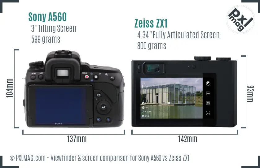 Sony A560 vs Zeiss ZX1 Screen and Viewfinder comparison