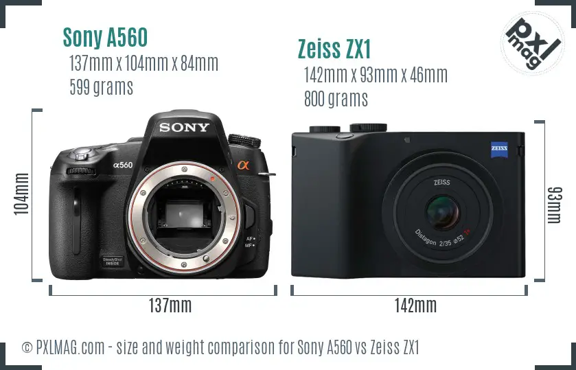 Sony A560 vs Zeiss ZX1 size comparison