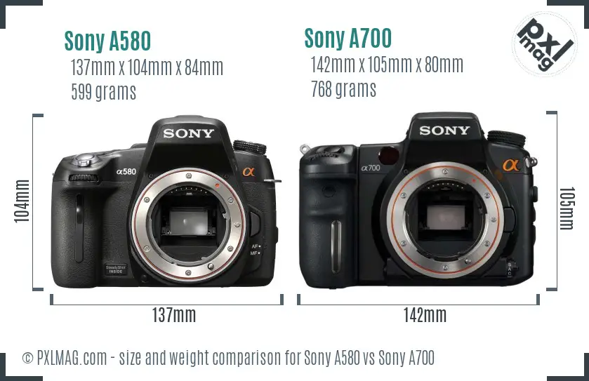 Sony A580 vs Sony A700 size comparison