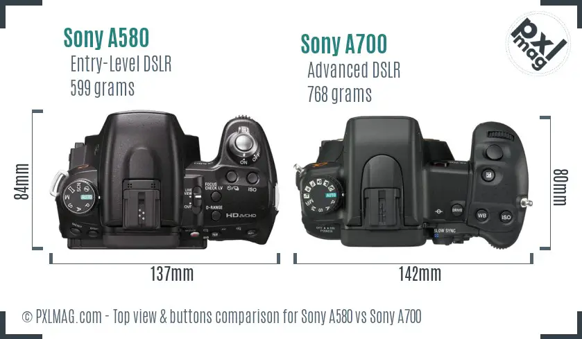 Sony A580 vs Sony A700 top view buttons comparison