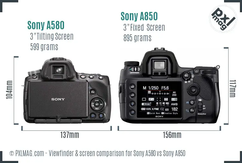 Sony A580 vs Sony A850 Screen and Viewfinder comparison