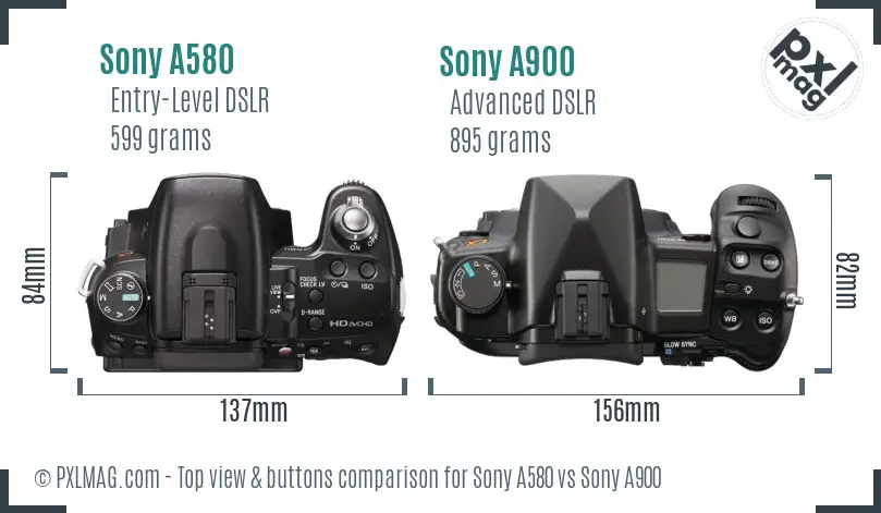 Sony A580 vs Sony A900 top view buttons comparison