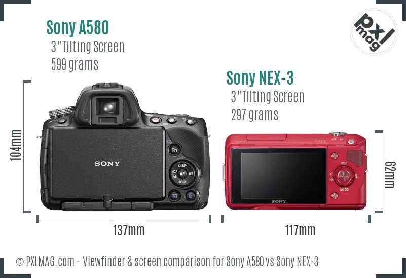 Sony A580 vs Sony NEX-3 Screen and Viewfinder comparison