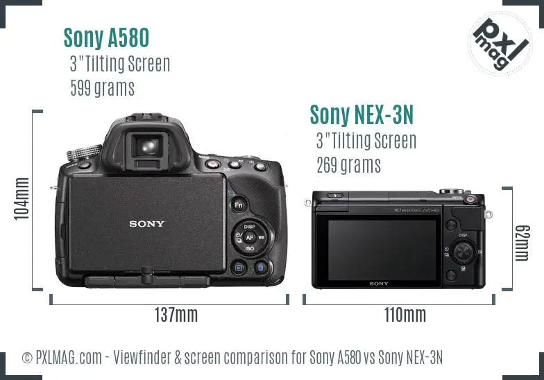 Sony A580 vs Sony NEX-3N Screen and Viewfinder comparison