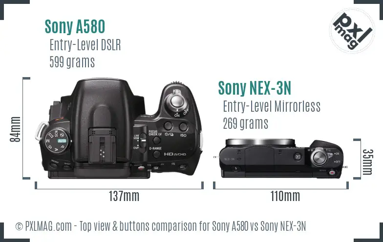 Sony A580 vs Sony NEX-3N top view buttons comparison