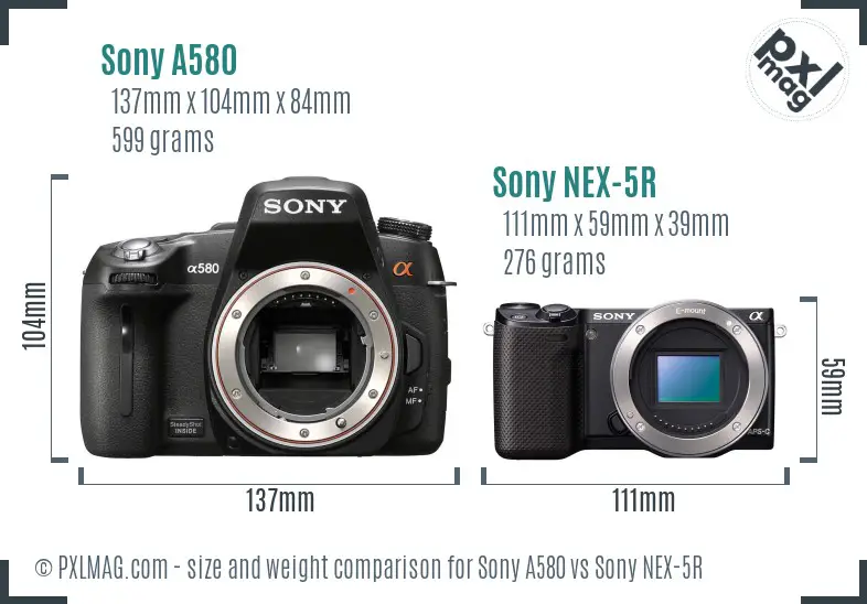 Sony A580 vs Sony NEX-5R size comparison