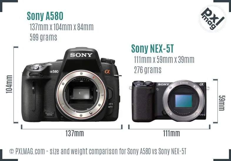 Sony A580 vs Sony NEX-5T size comparison
