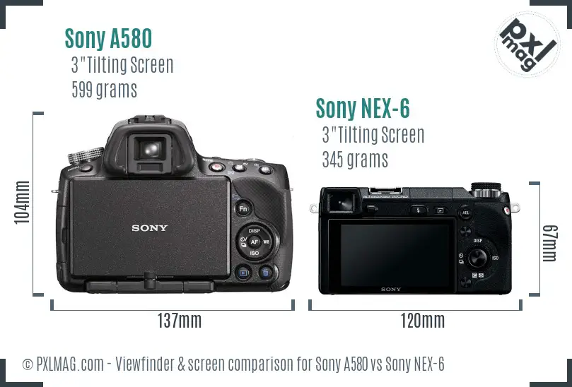 Sony A580 vs Sony NEX-6 Screen and Viewfinder comparison
