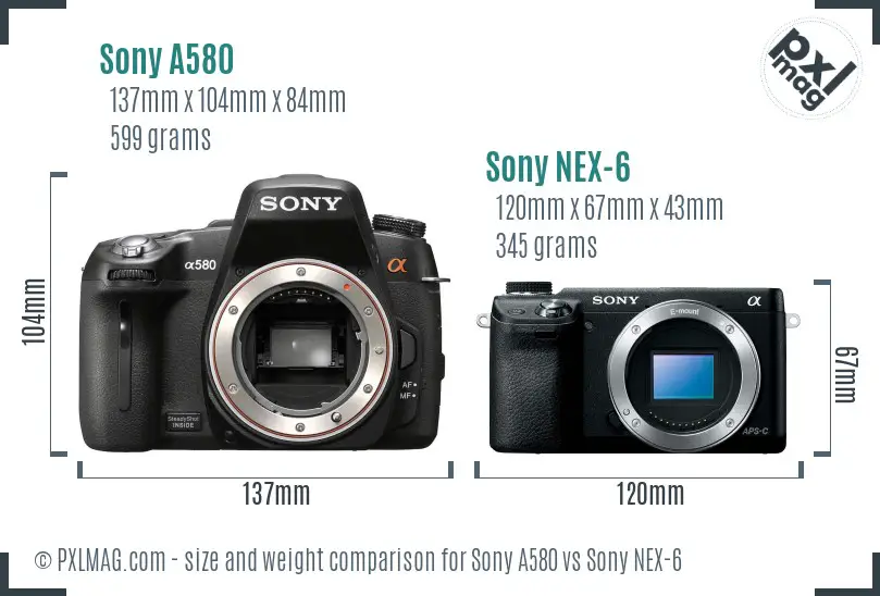 Sony A580 vs Sony NEX-6 size comparison
