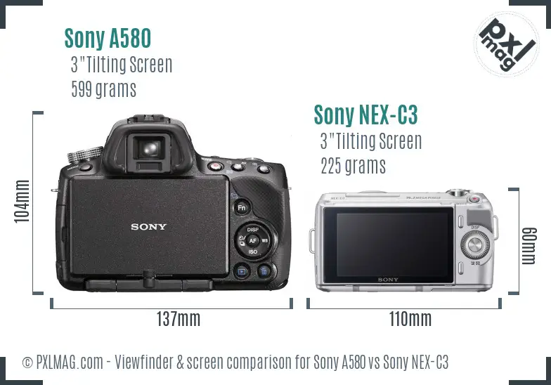 Sony A580 vs Sony NEX-C3 Screen and Viewfinder comparison