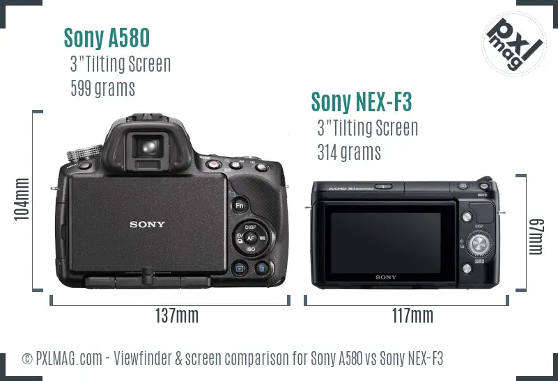 Sony A580 vs Sony NEX-F3 Screen and Viewfinder comparison