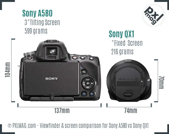 Sony A580 vs Sony QX1 Screen and Viewfinder comparison