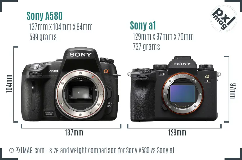 Sony A580 vs Sony a1 size comparison