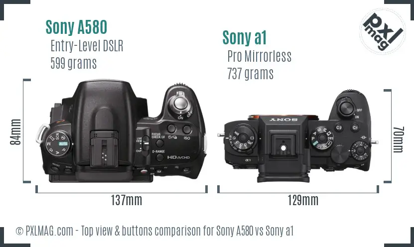 Sony A580 vs Sony a1 top view buttons comparison