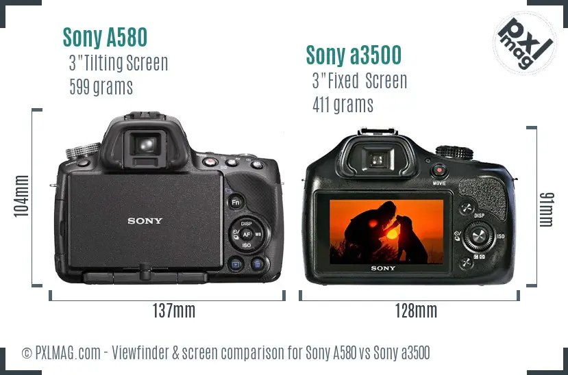 Sony A580 vs Sony a3500 Screen and Viewfinder comparison