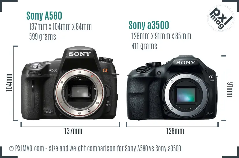 Sony A580 vs Sony a3500 size comparison