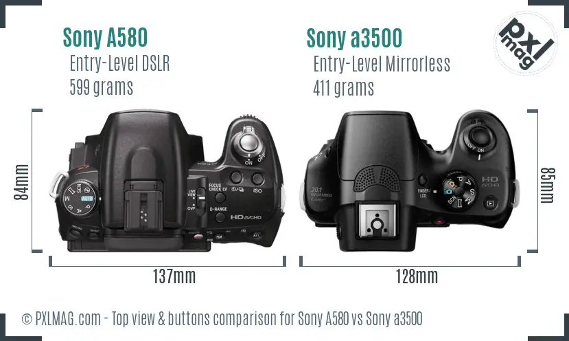 Sony A580 vs Sony a3500 top view buttons comparison