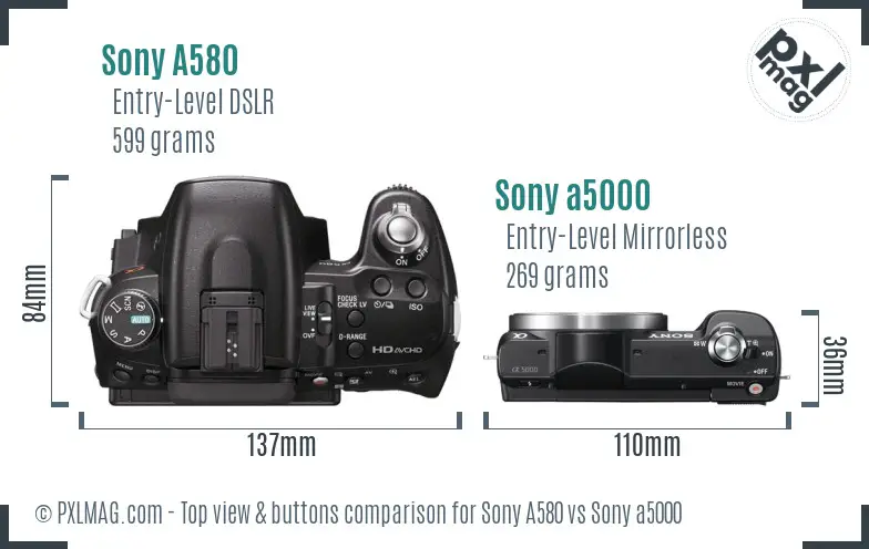 Sony A580 vs Sony a5000 top view buttons comparison Sony A580 vs Sony a5000 top view buttons comparison