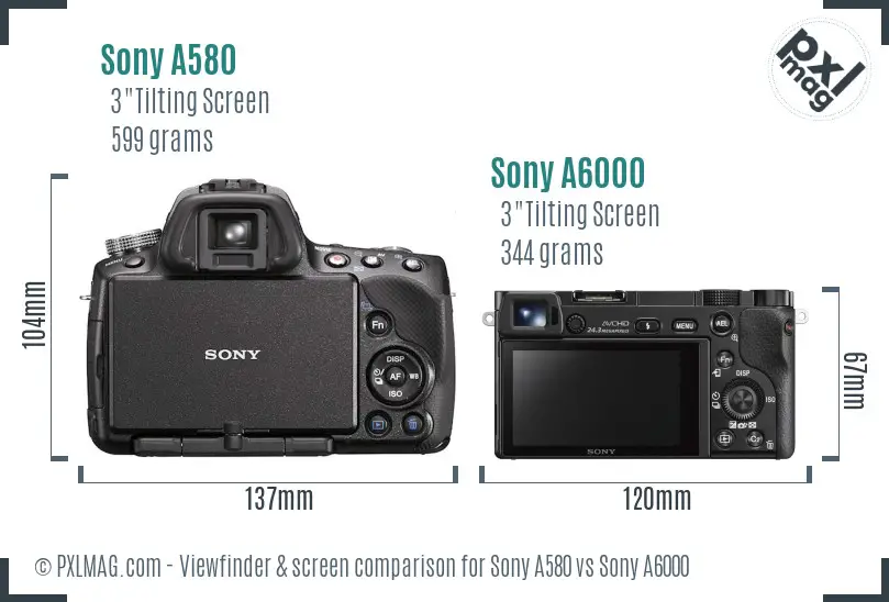 Sony A580 vs Sony A6000 Screen and Viewfinder comparison