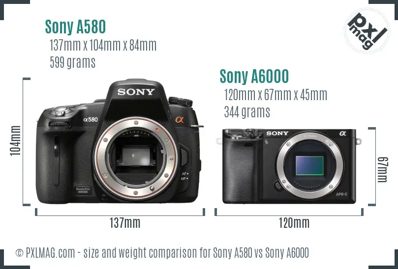 Sony A580 vs Sony A6000 size comparison