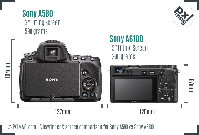 Sony A580 vs Sony A6100 Screen and Viewfinder comparison