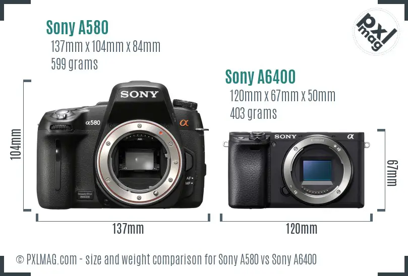 Sony A580 vs Sony A6400 size comparison