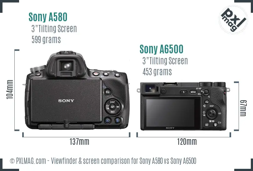Sony A580 vs Sony A6500 Screen and Viewfinder comparison