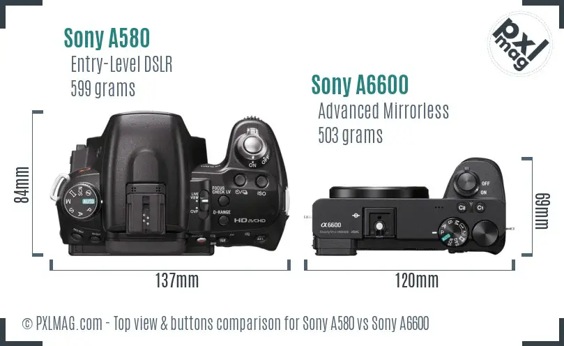 Sony A580 vs Sony A6600 top view buttons comparison