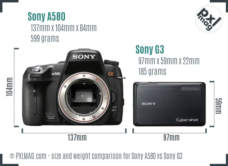 Sony A580 vs Sony G3 size comparison
