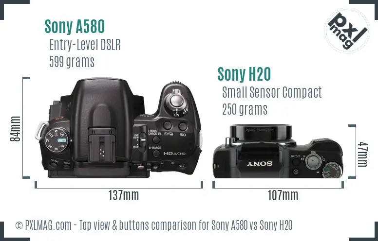 Sony A580 vs Sony H20 top view buttons comparison